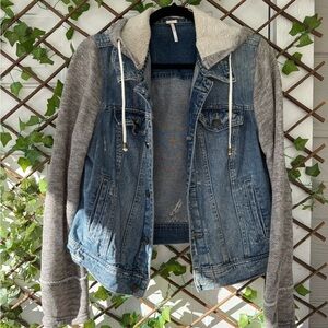 Free People Blue Denim Jacket with Cream Knit